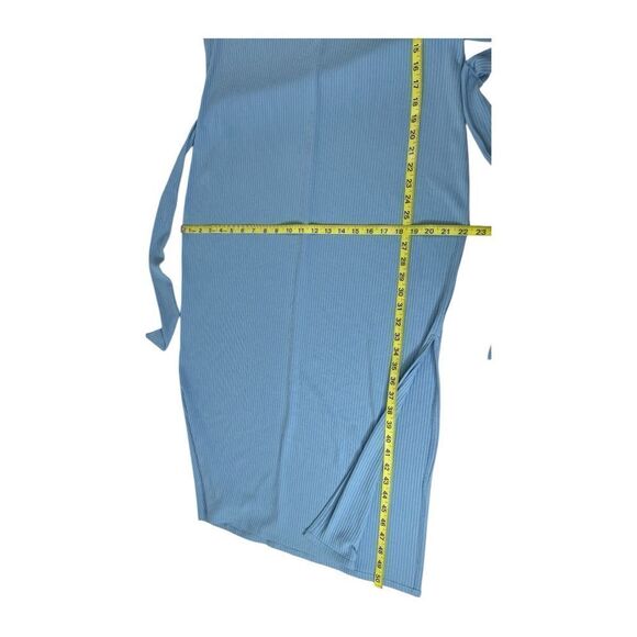 Bar III Blue Cap Sleeve Ribbed Sheath Side Slit Dress MIDI Sz 1X NEW - Picture 7 of 8